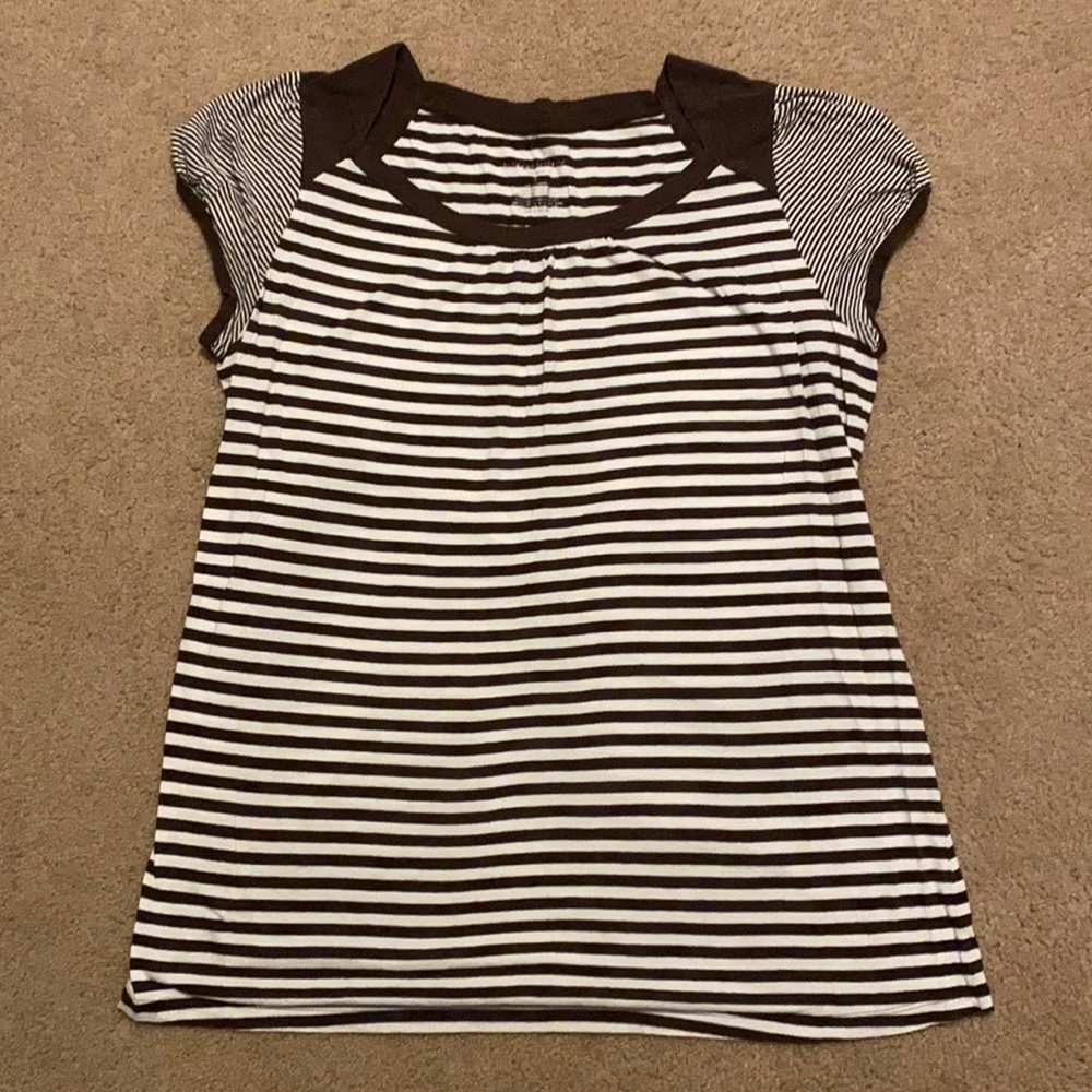 Brown and white striped maternity shirt, XL